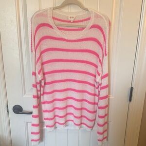 BiBi Vibrant Pink and White Striped Sweater
